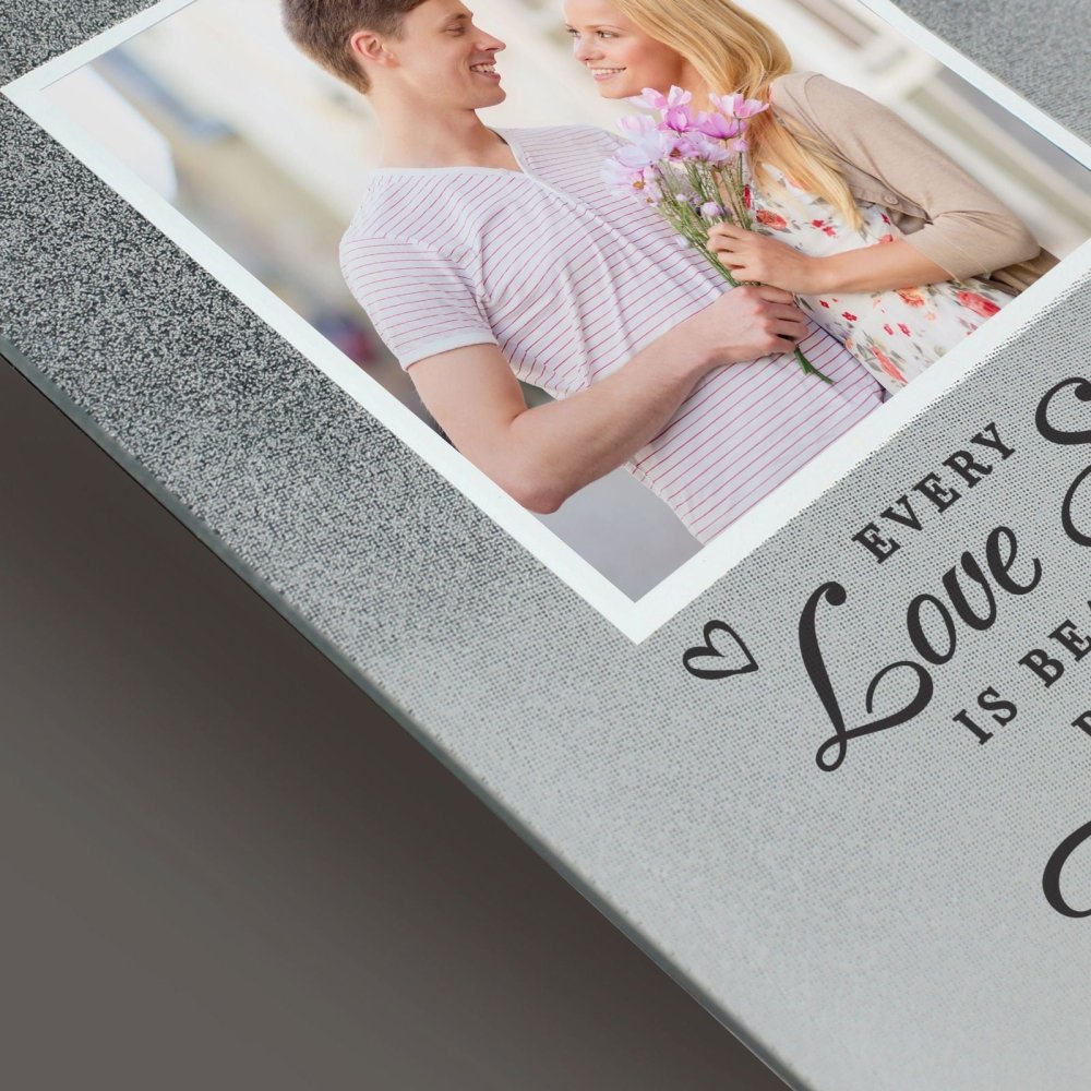 Personalised Every Love Story Is Beautiful 4x4 Inch Glitter Glass Photo Frame