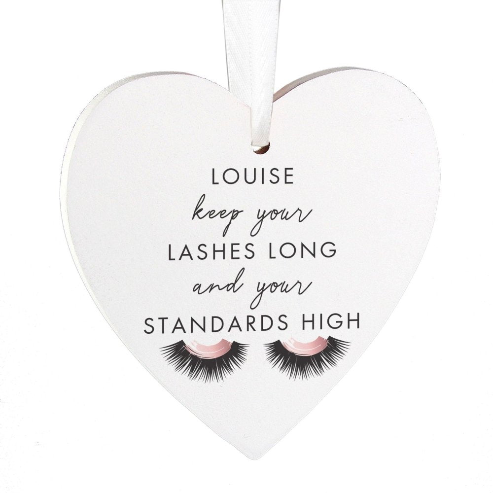 Personalised Eyelash Wooden Heart Decoration