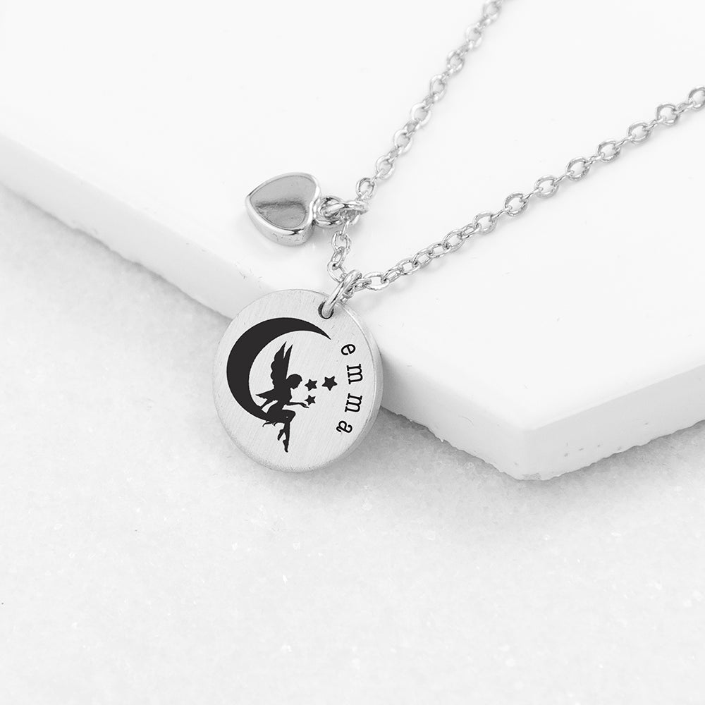 Personalised Fairy Matte Heart & Disc Necklace