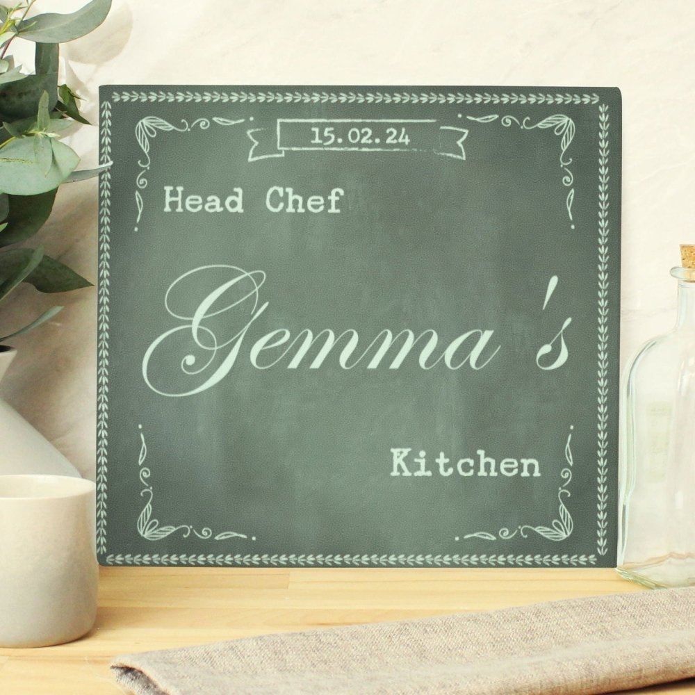 Personalised Family Chalk Glass Chopping Board/Workshop Saver