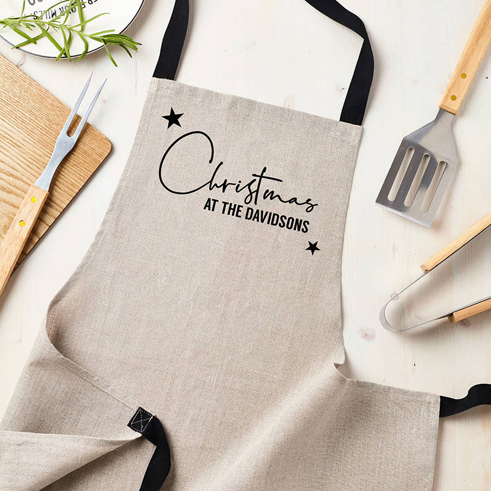 Personalised Personalised Family Christmas Luxury Linen Apron