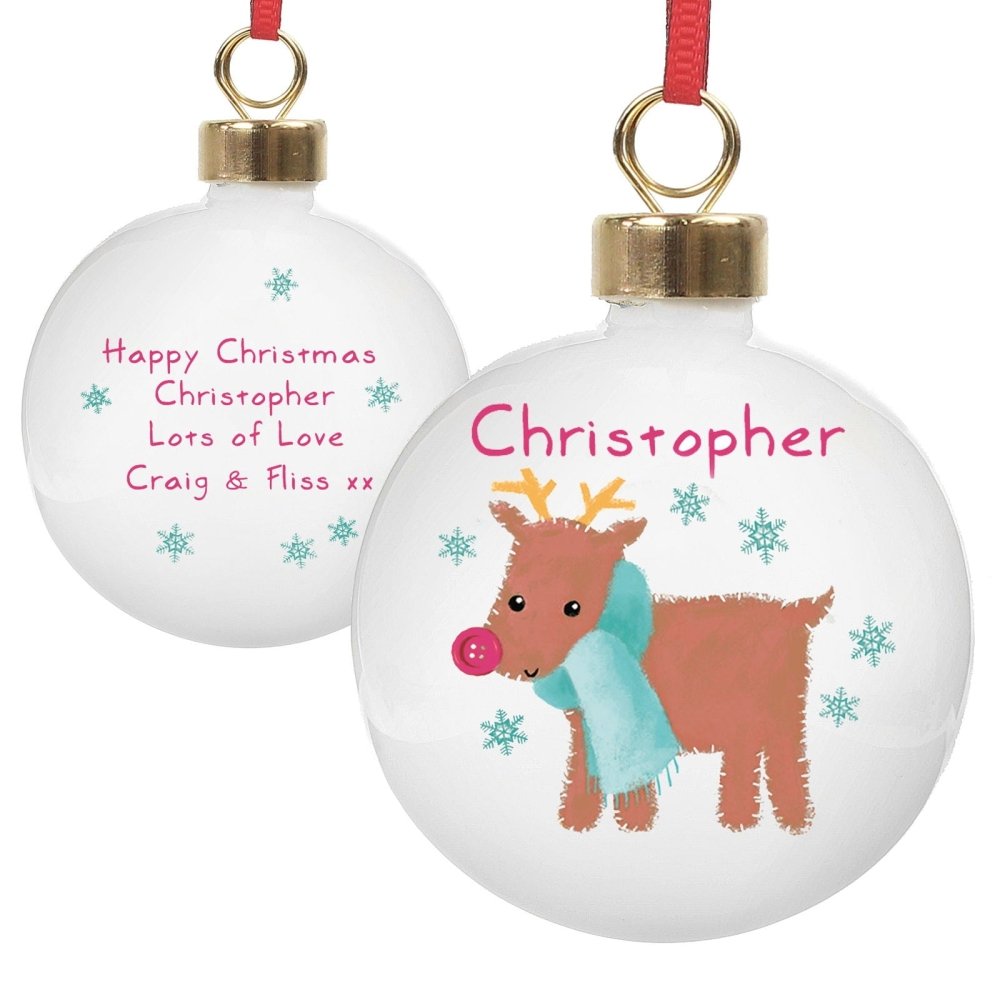 Personalised Felt Stitch Reindeer Bauble