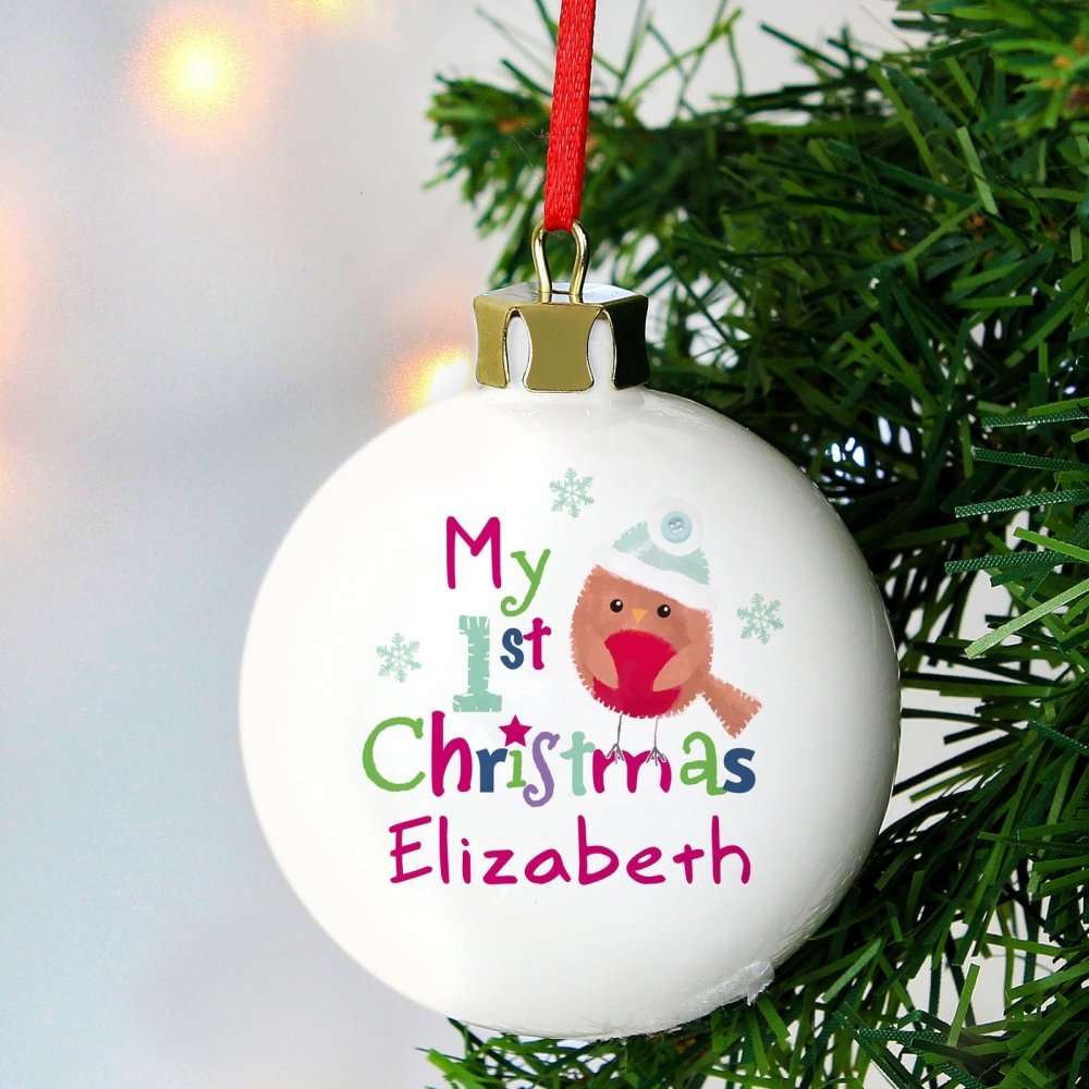 Personalised Felt Stitch Robin 'My 1st Christmas' Bauble