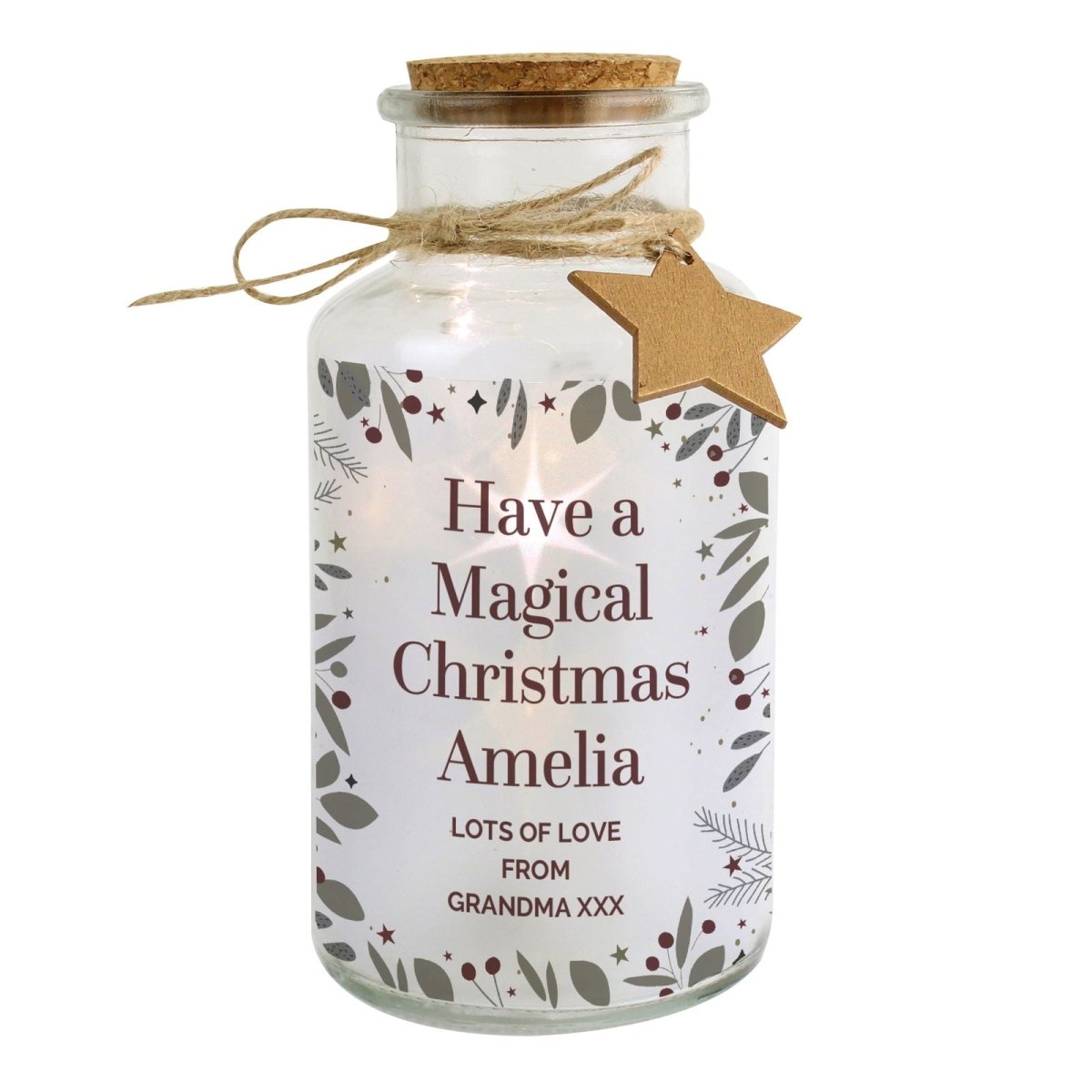 Personalised Festive Christmas LED Glass Jar