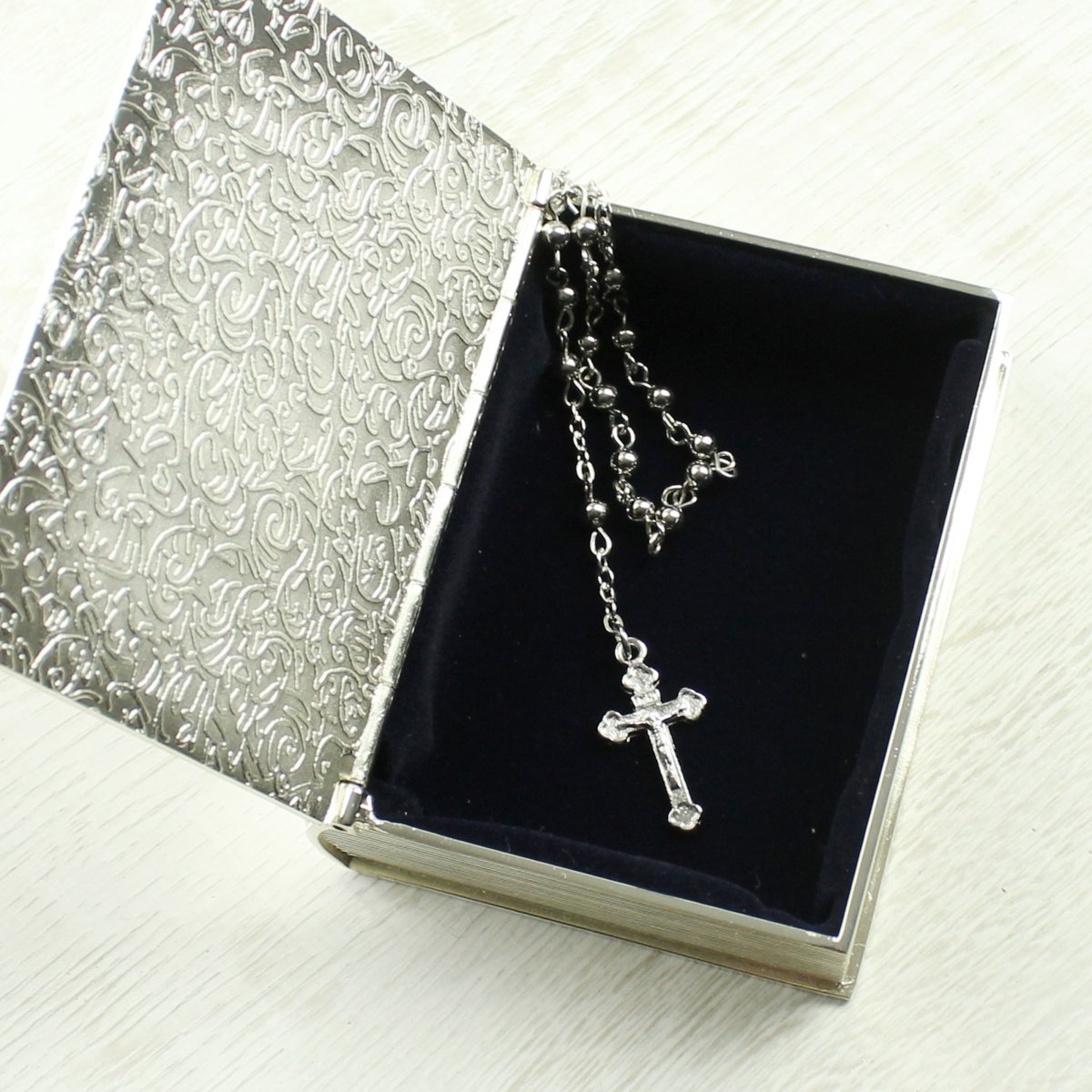 Personalised First Holy Communion Bible Trinket Box With Rosary Beads