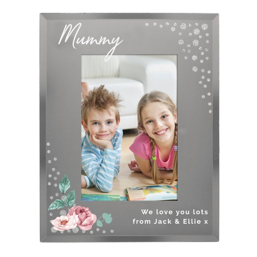 Personalised Floral 6x4 Inch Diamante Glass Photo Frame
