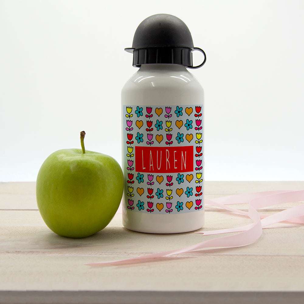Personalised Floral Heart Water Bottle