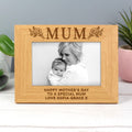Personalised Floral Mum 4x6 Inch Oak Finish Photo Frame