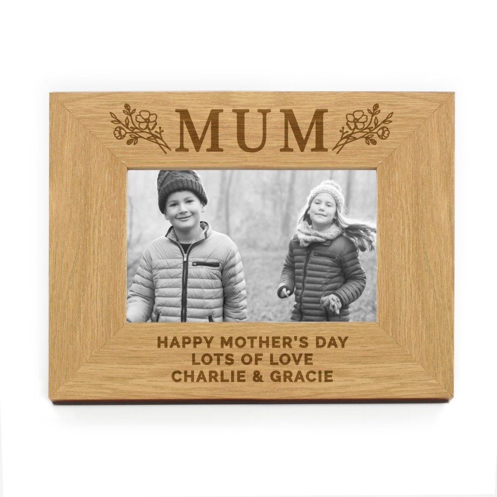 Personalised Floral Mum 6x4 Inch Oak Finish Photo Frame