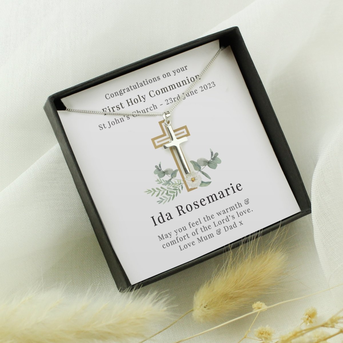 Personalised Floral Sentiment Cross Necklace And Box