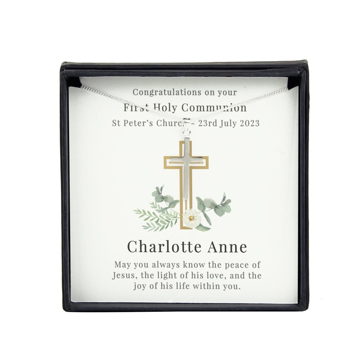 Personalised Floral Sentiment Cross Necklace And Box