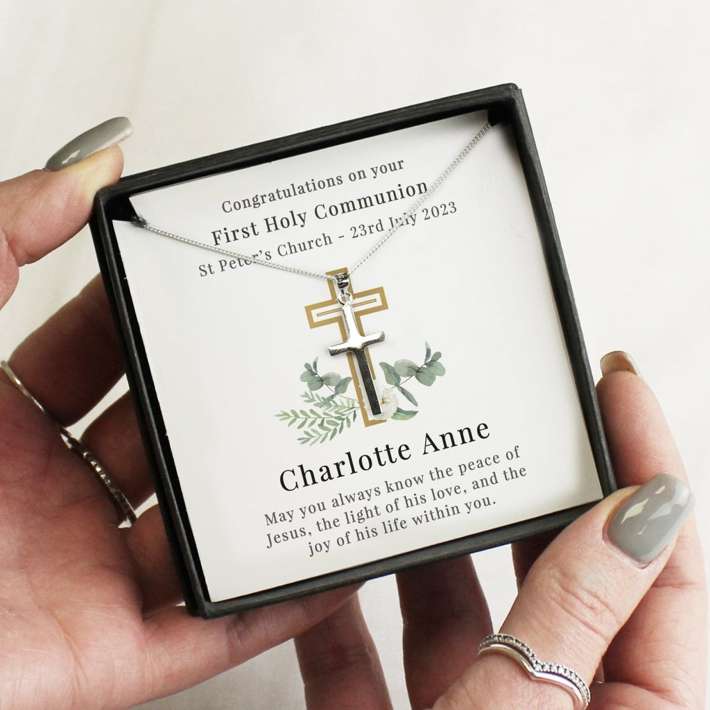 Personalised Floral Sentiment Cross Necklace And Box