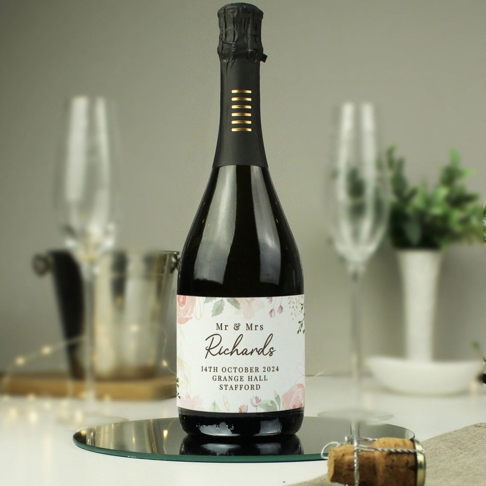 Personalised Floral Watercolour Bottle Of Prosecco