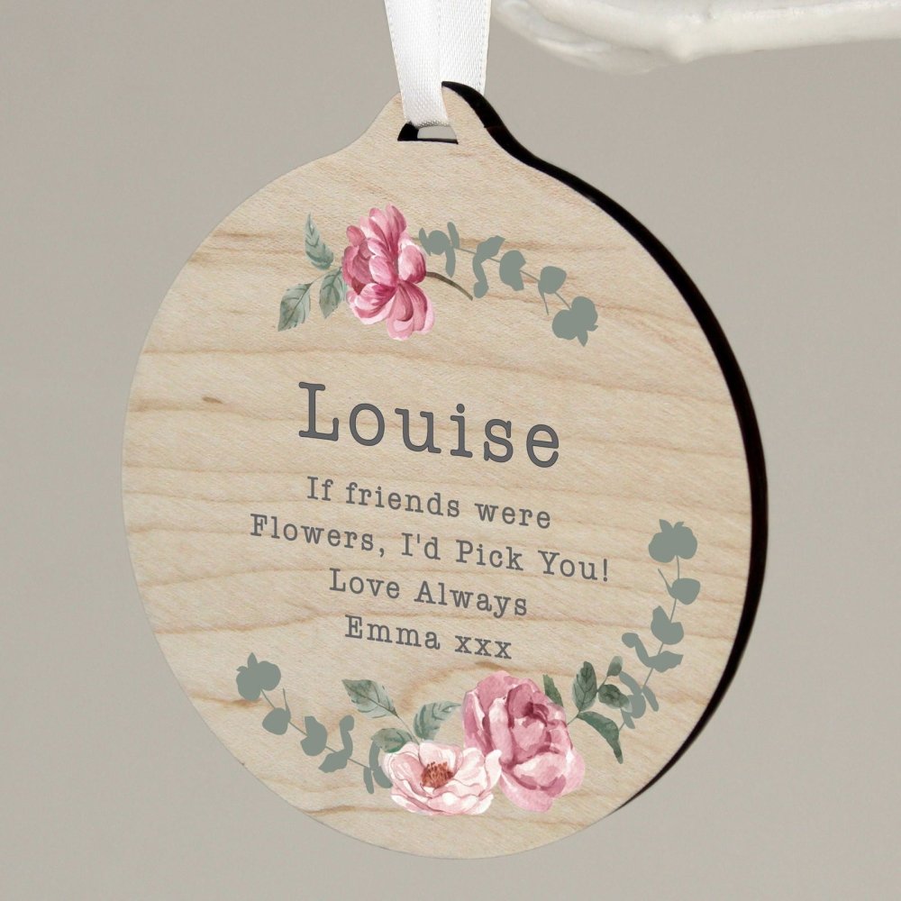 Personalised Floral Watercolour Round Wooden Decoration