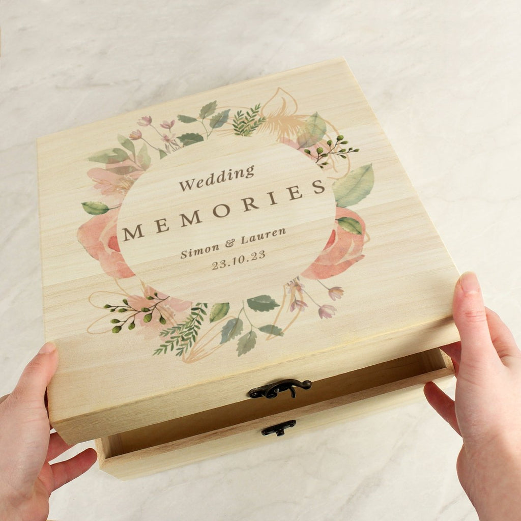 Personalised Floral Watercolour Wooden Keepsake Box