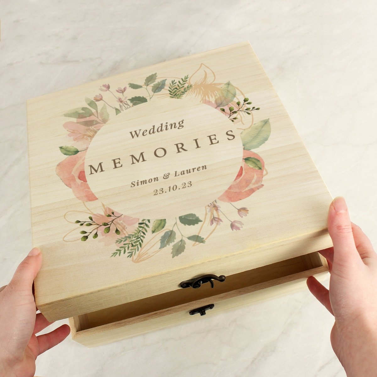 Personalised Floral Watercolour Wooden Keepsake Box