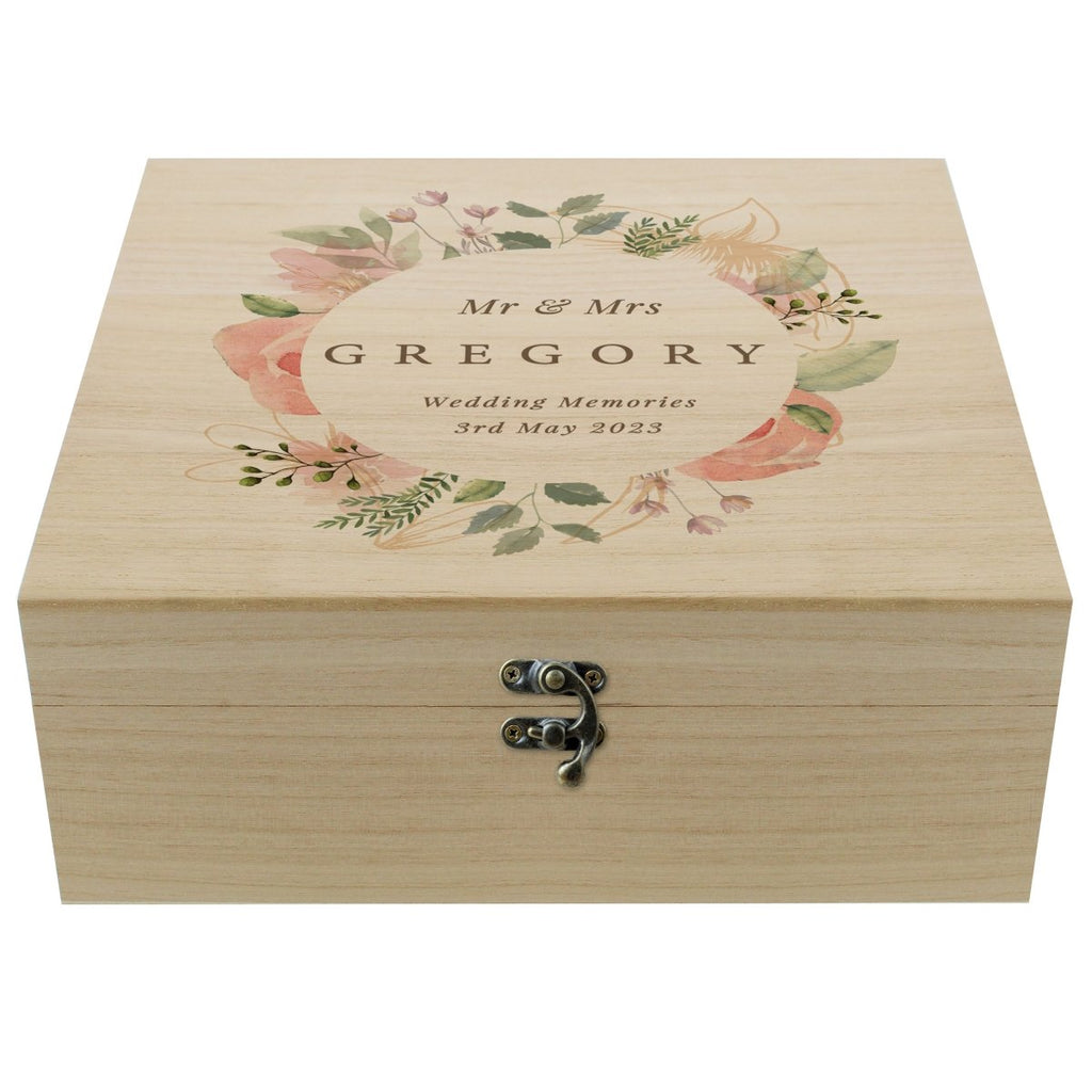 Personalised Floral Watercolour Wooden Keepsake Box