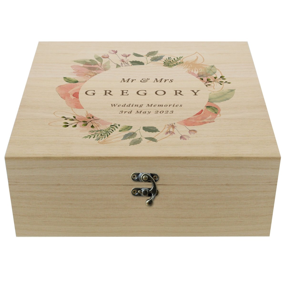 Personalised Floral Watercolour Wooden Keepsake Box