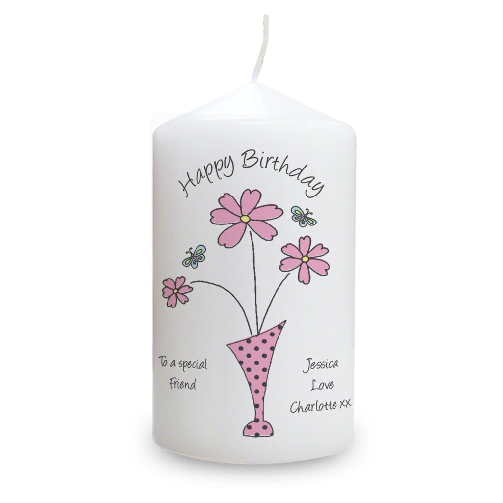 Personalised Flower In Vase Message Pillar Candle
