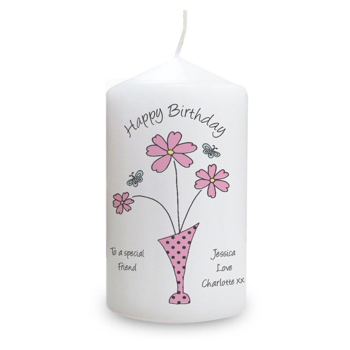 Personalised Flower In Vase Message Pillar Candle