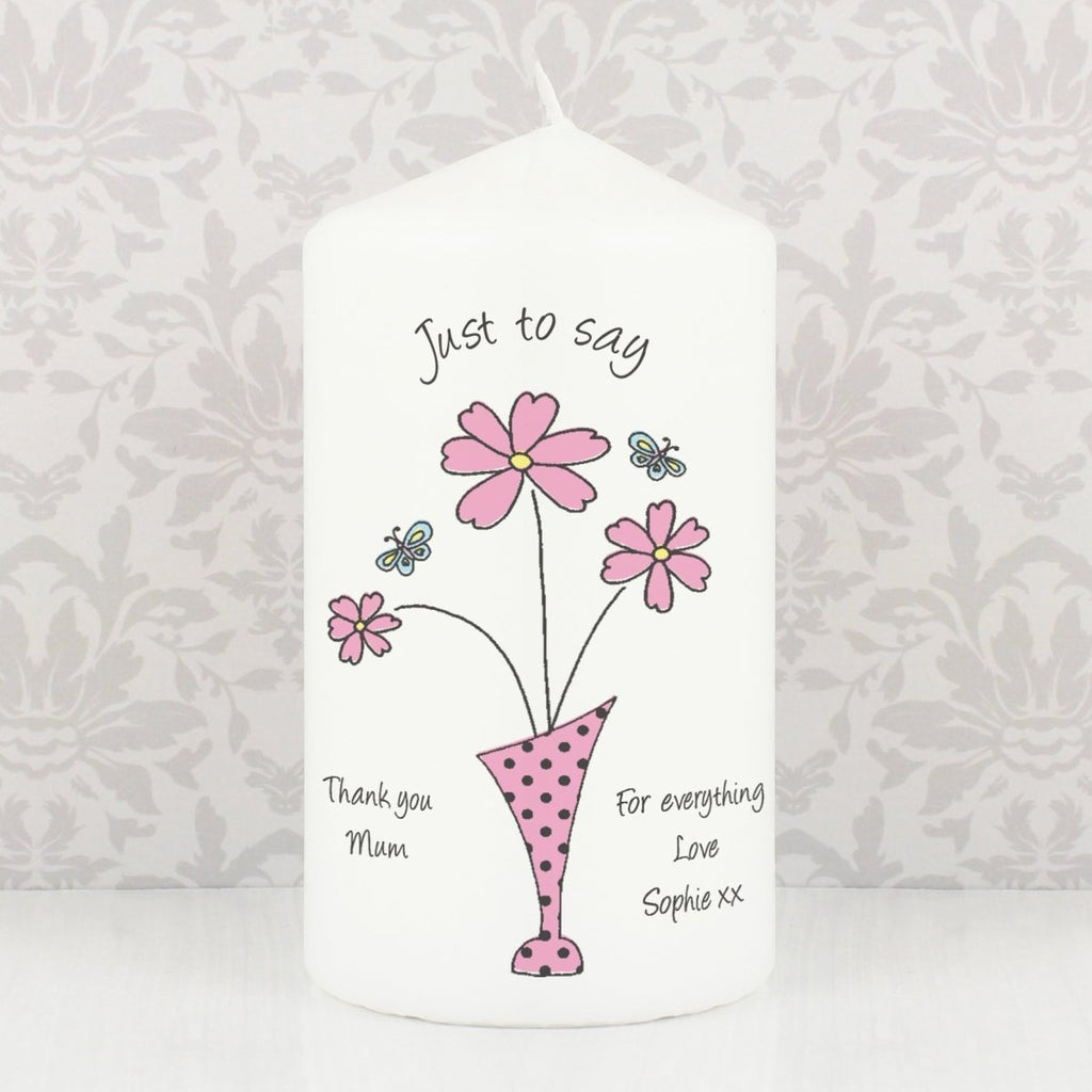 Personalised Flower In Vase Message Pillar Candle