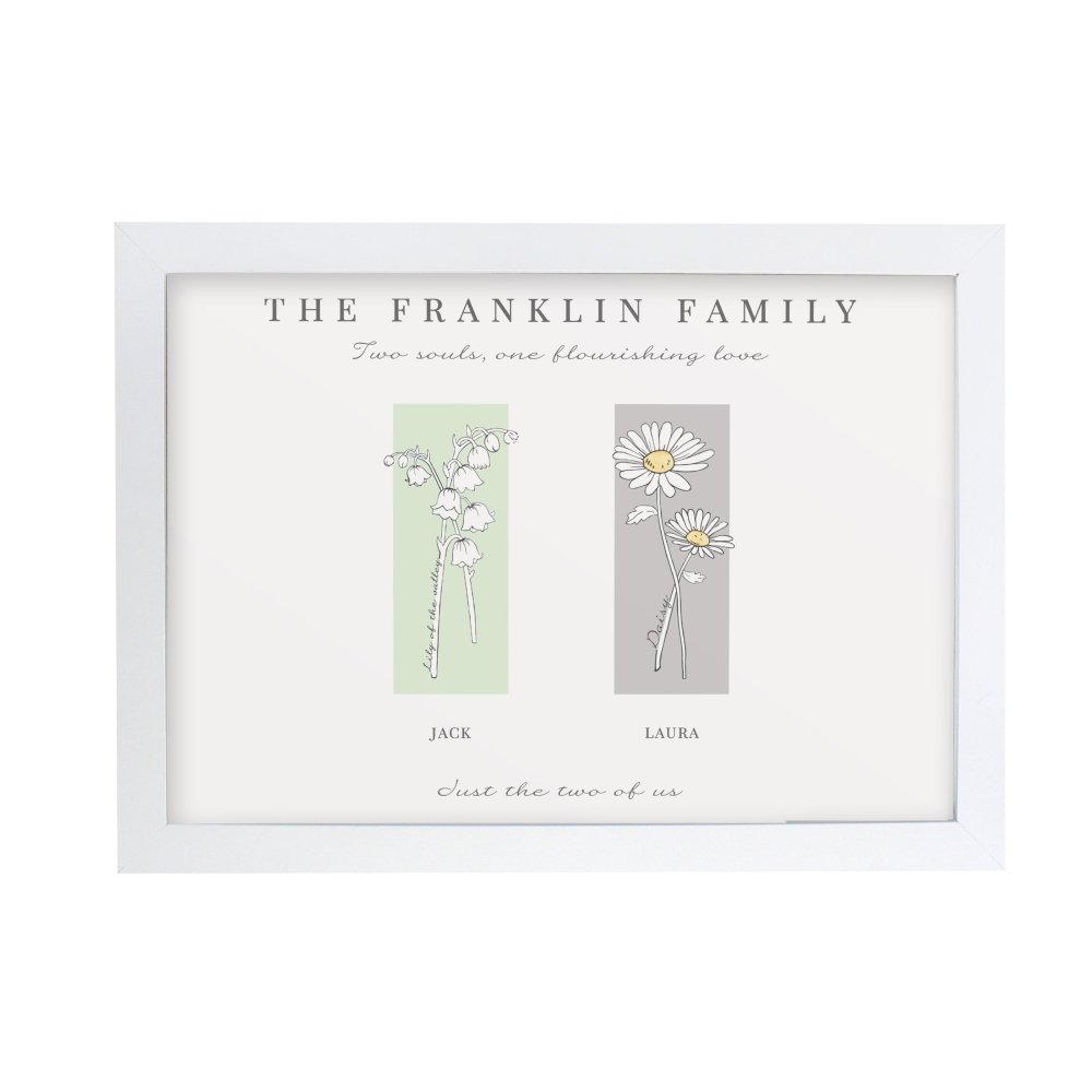 Personalised Flower Of The Month Family A4 Framed Print