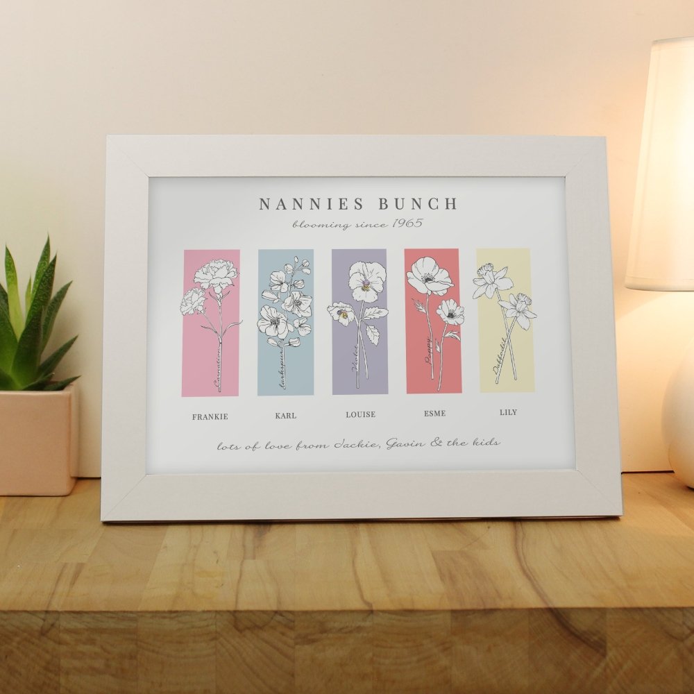 Personalised Flower Of The Month Family A4 Framed Print