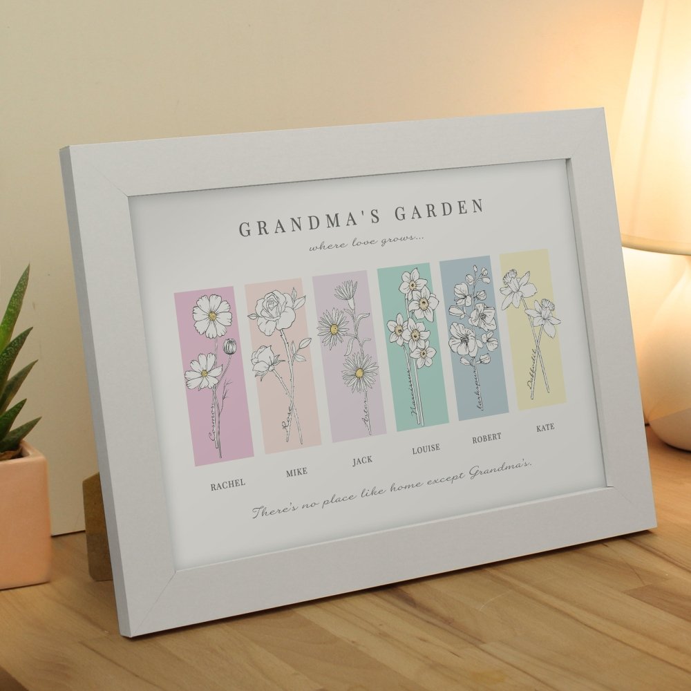 Personalised Flower Of The Month Family A4 Framed Print