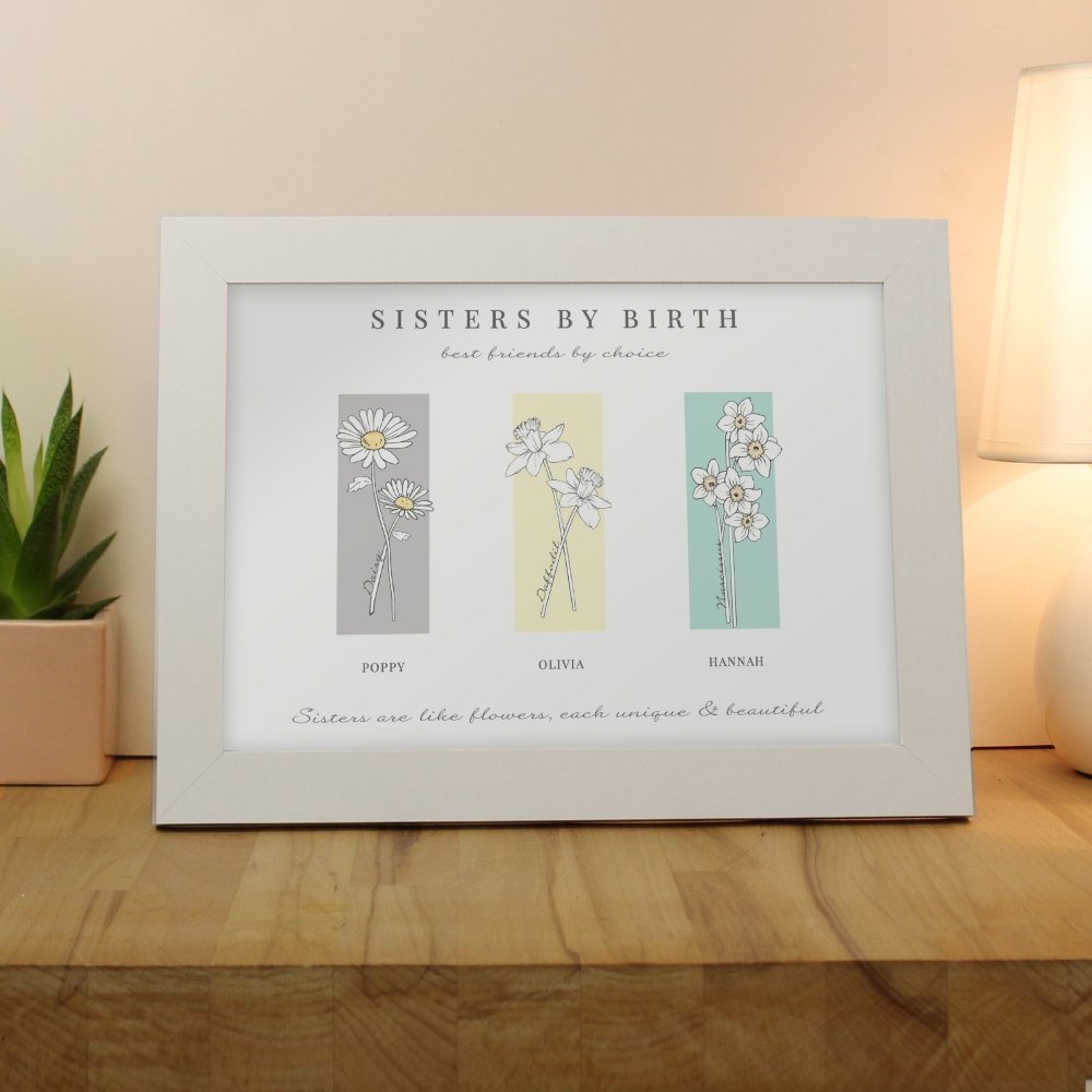 Personalised Flower Of The Month Family A4 Framed Print