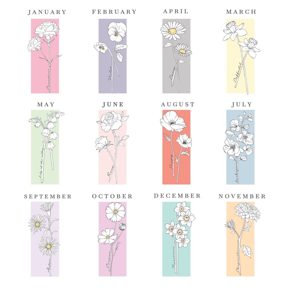 Personalised Flower Of The Month Family A4 Framed Print