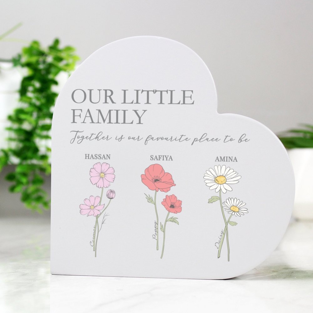 Personalised Flower Of The Month Family Heart Ornament