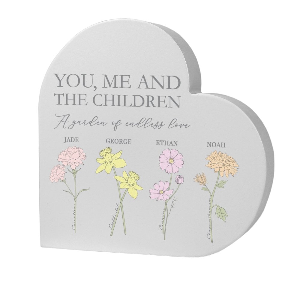 Personalised Flower Of The Month Family Heart Ornament