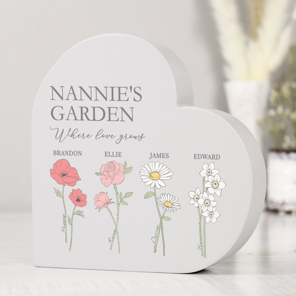 Personalised Flower Of The Month Family Heart Ornament