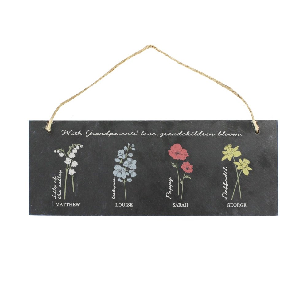 Personalised Flower Of The Month Hanging Slate Plaque