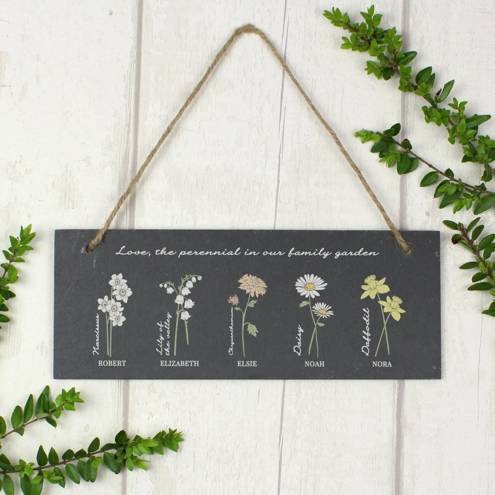Personalised Flower Of The Month Hanging Slate Plaque