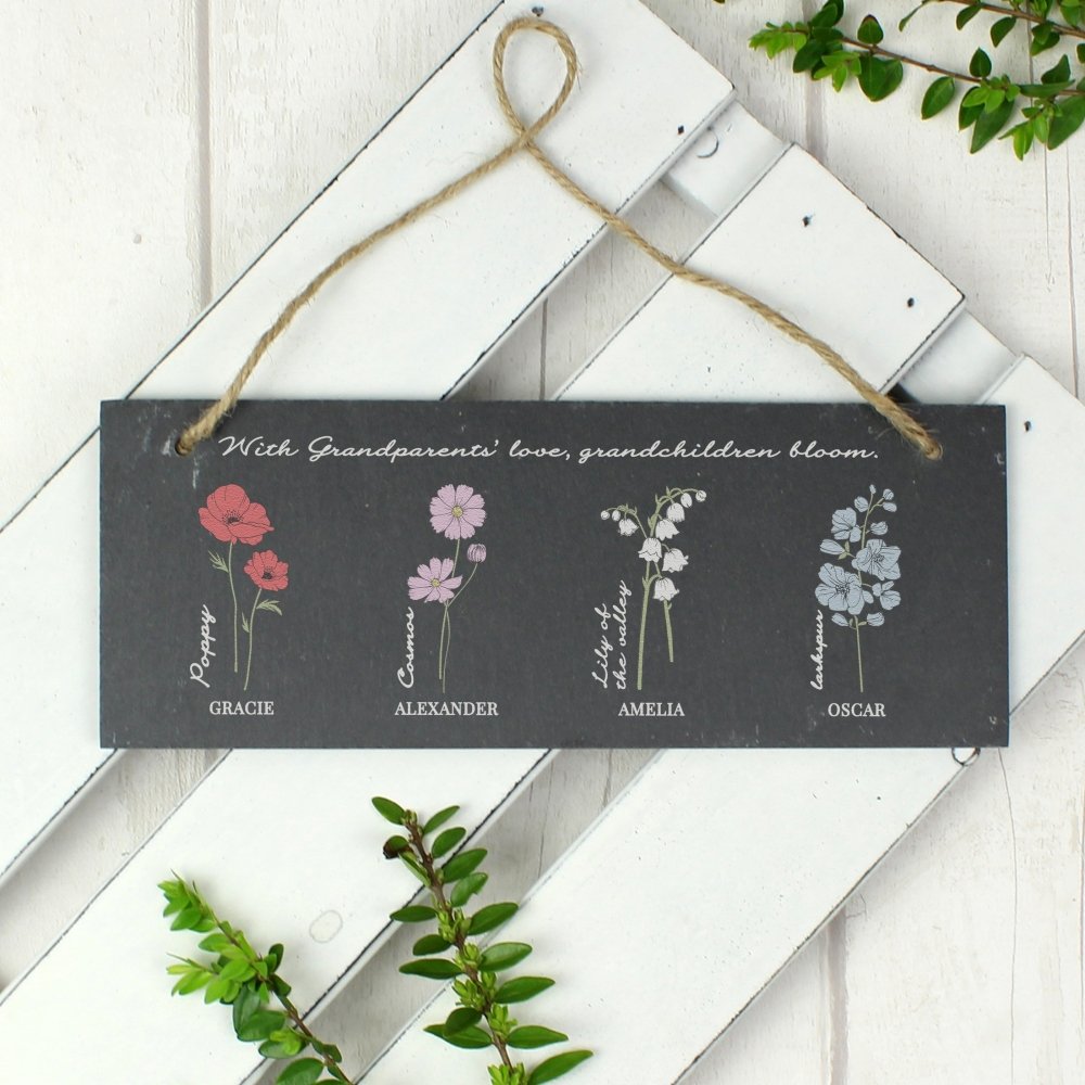 Personalised Flower Of The Month Hanging Slate Plaque