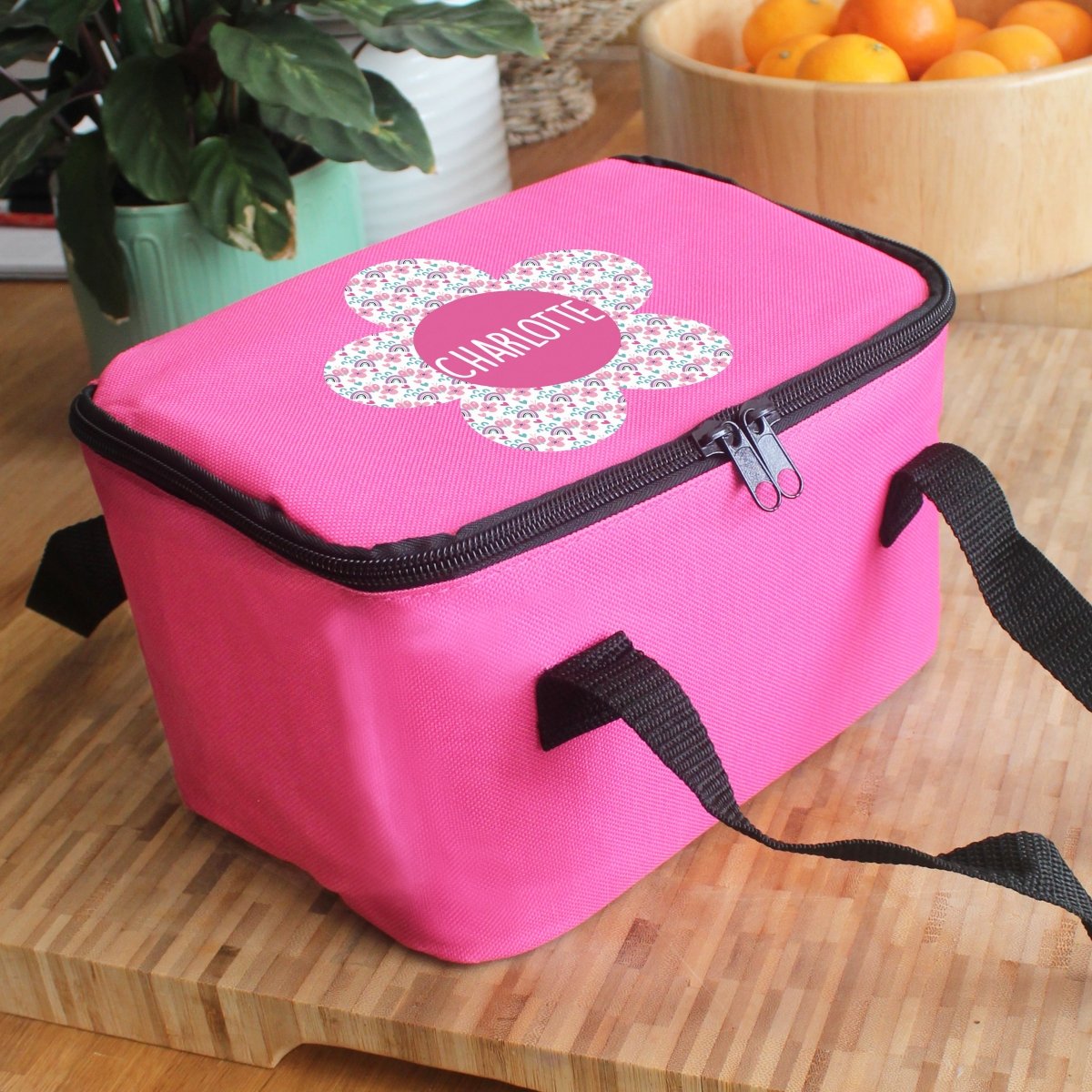 Personalised Flower Pink Lunch Bag