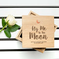 Personalised Fly Me To The Moon Oak Photo Cube
