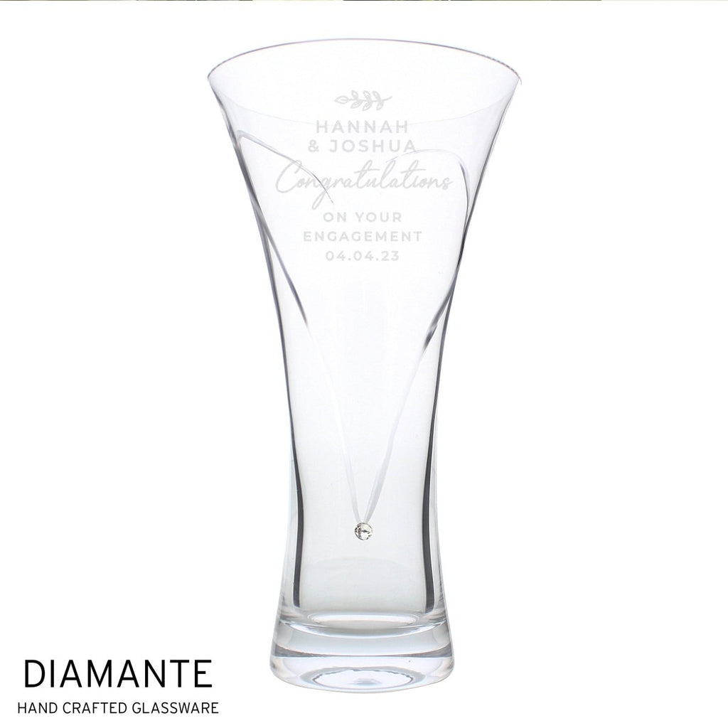 Personalised Free Text Botanical Hand Cut Diamante Heart Vase
