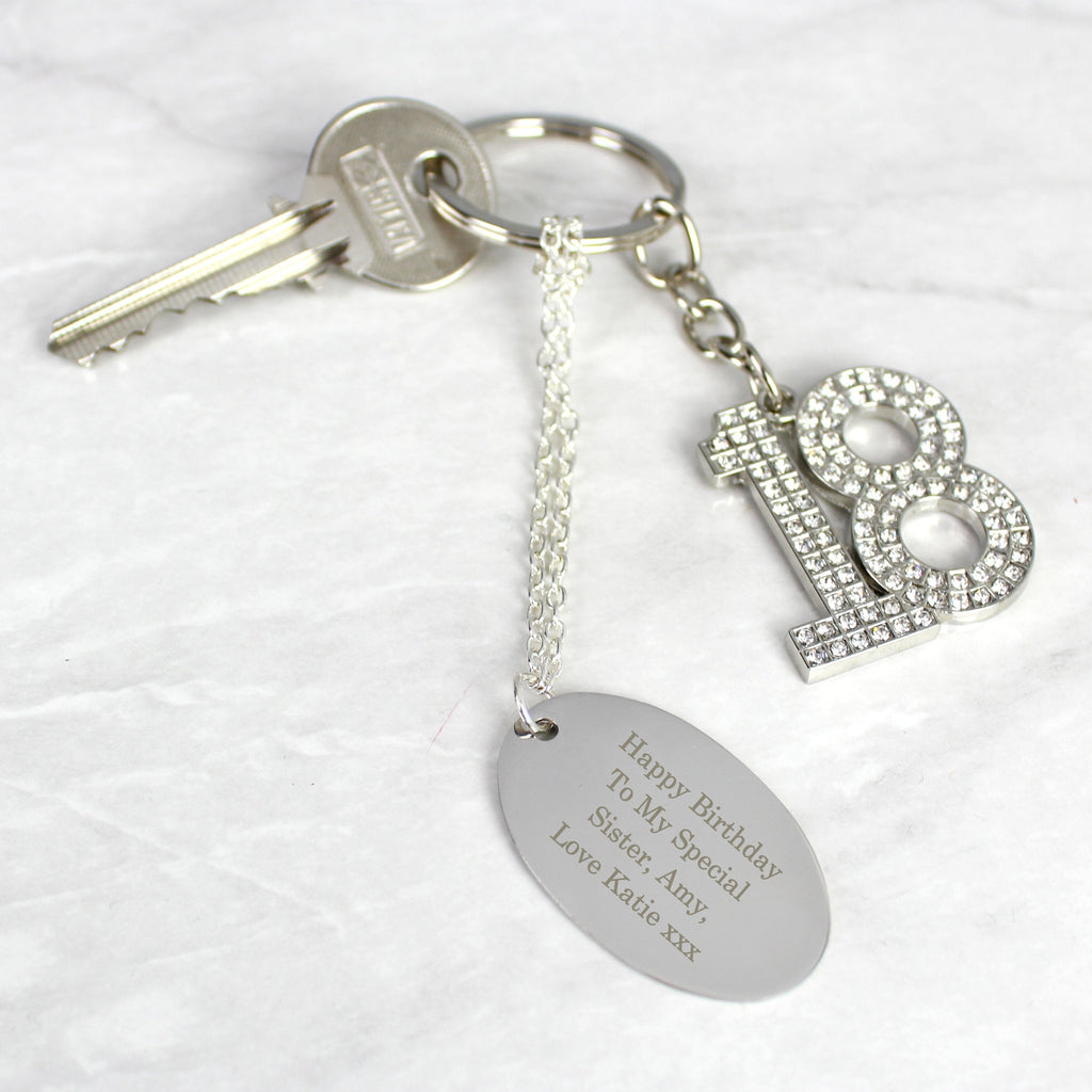 Personalised Free Text Diamante 18 Keyring