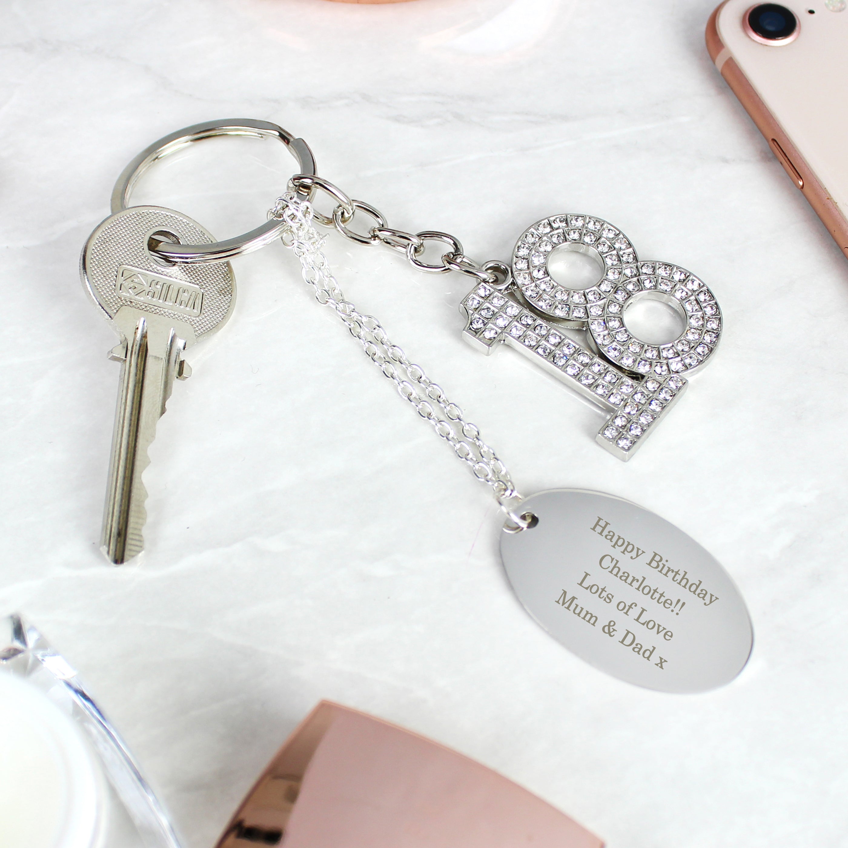 Personalised Free Text Diamante 18 Keyring