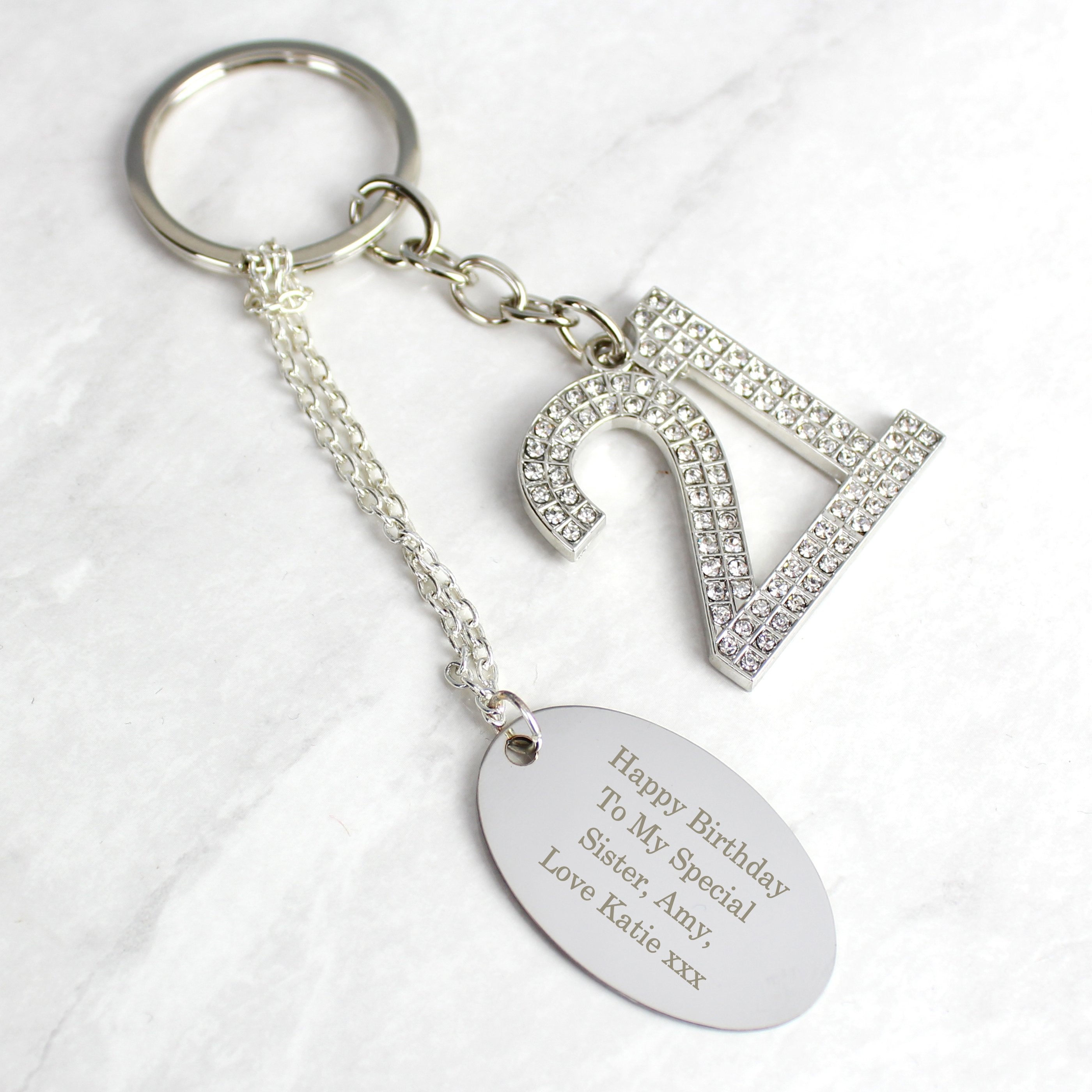 Personalised Free Text Diamante 21 Keyring