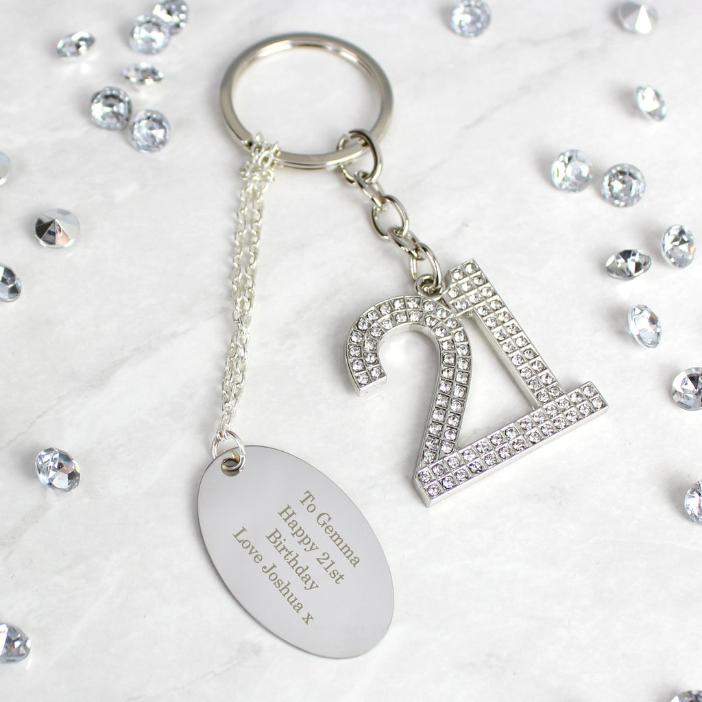 Personalised Free Text Diamante 21 Keyring