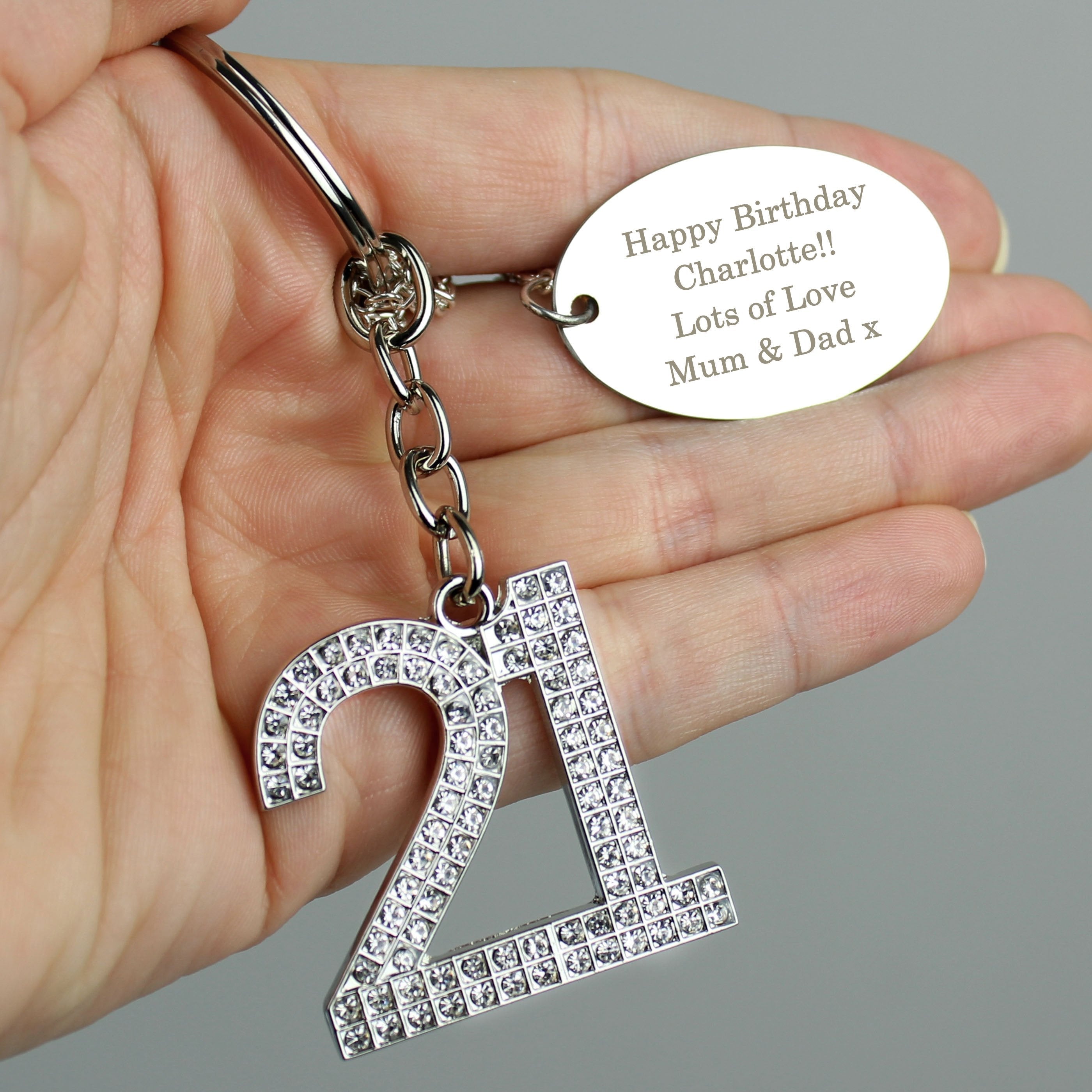 Personalised Free Text Diamante 21 Keyring