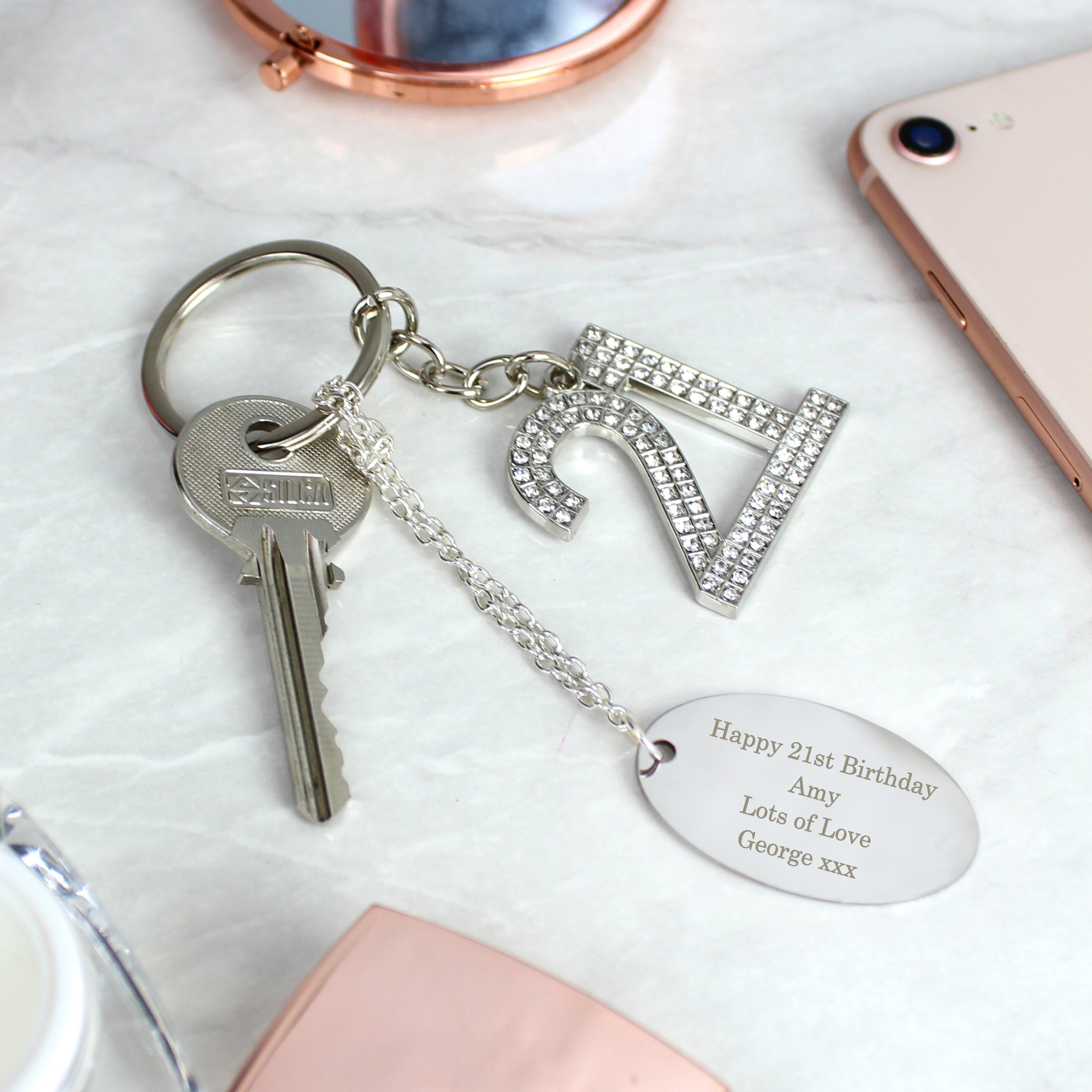 Personalised Free Text Diamante 21 Keyring