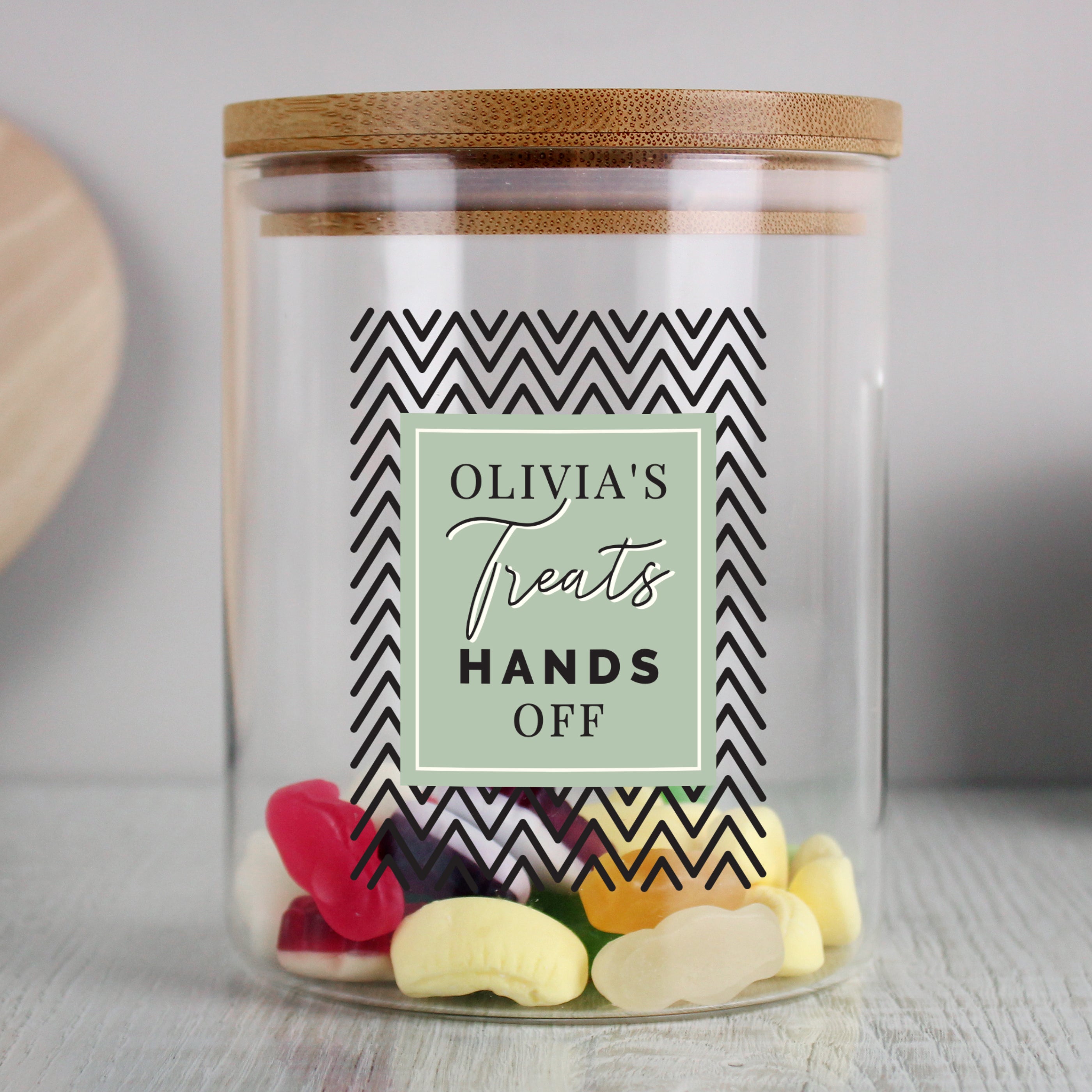 Personalised Free Text Glass Jar With Bamboo Lid