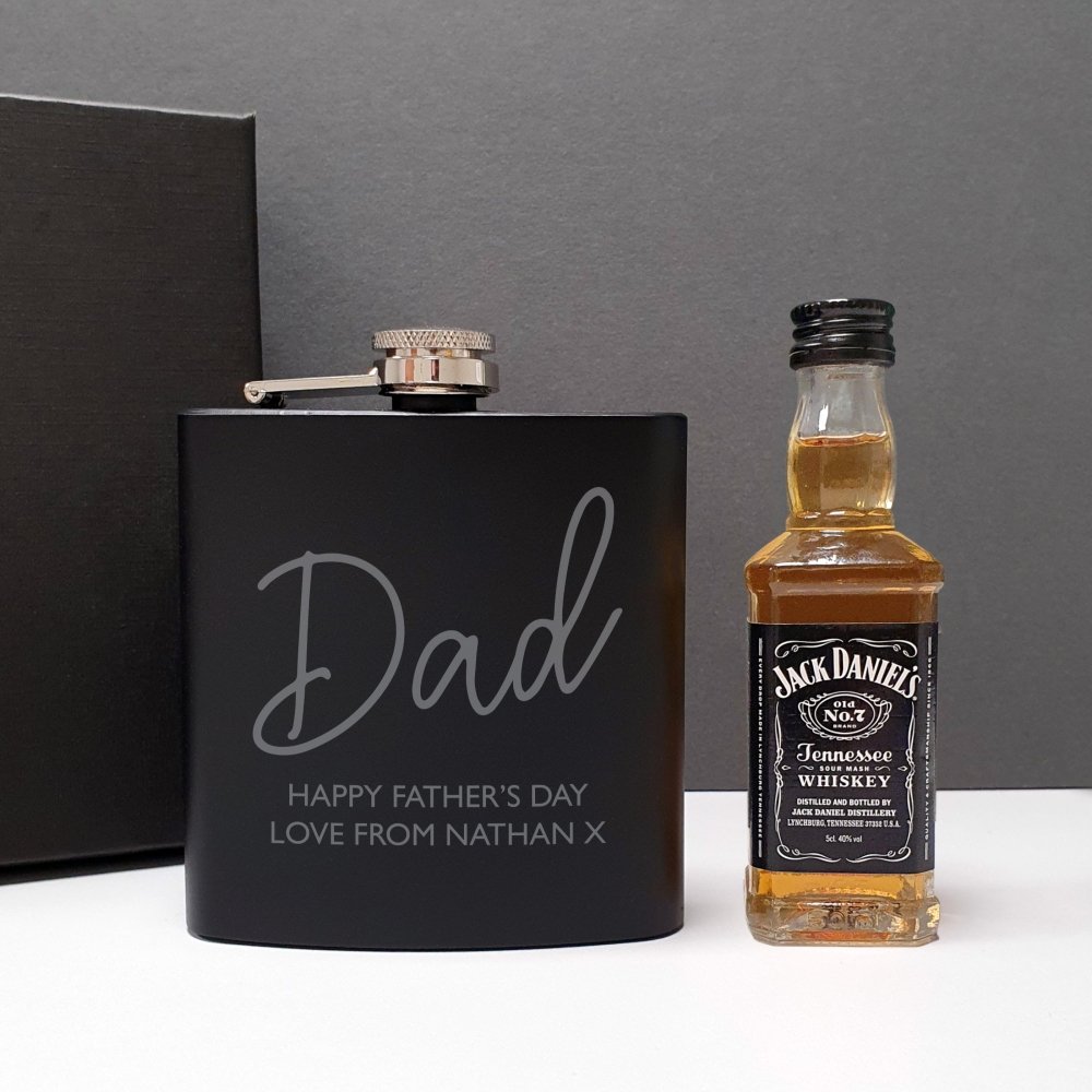 Personalised Free Text Hipflask And Whiskey Miniature Set