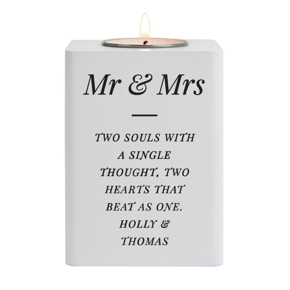 Personalised Free Text White Wooden Tea Light Holder