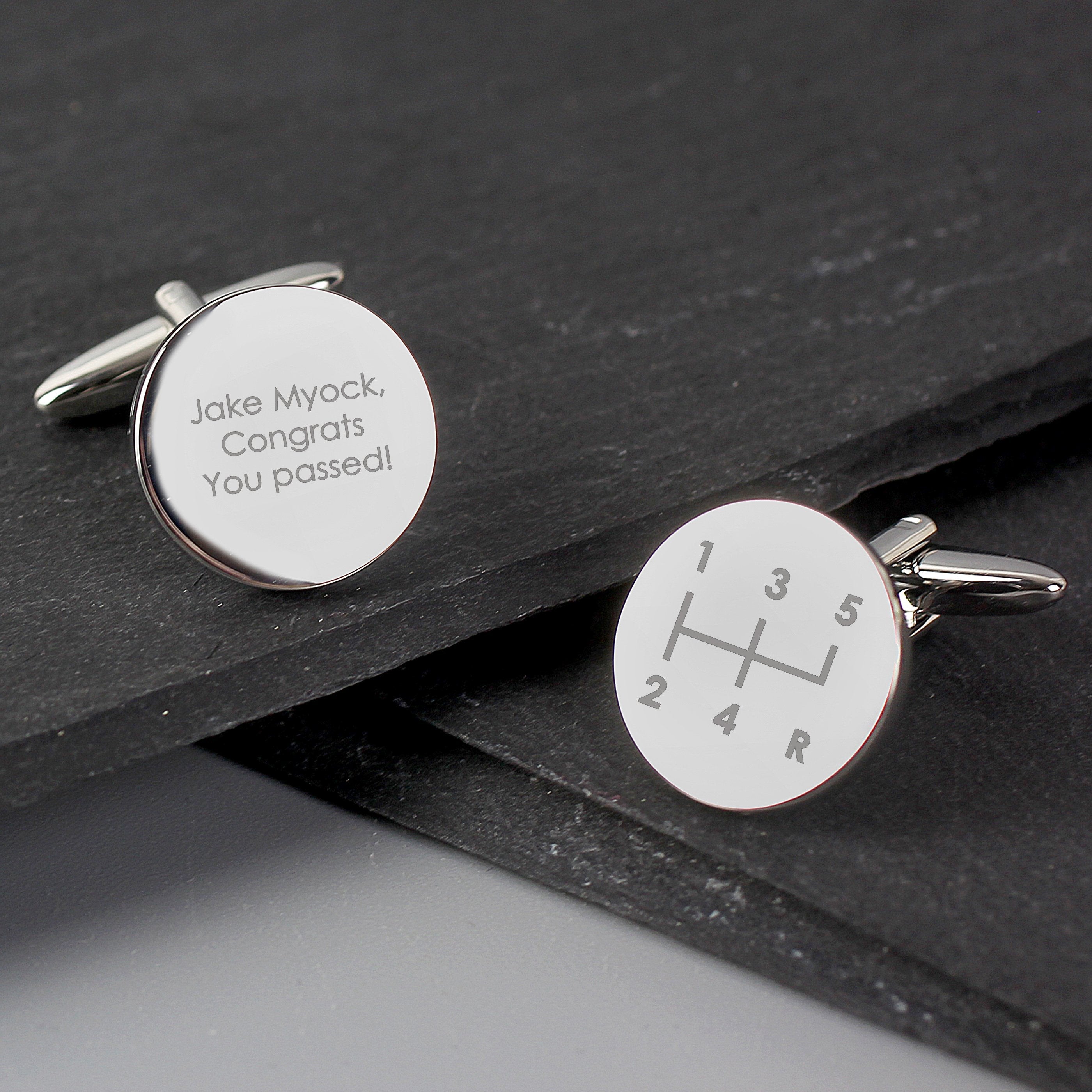 Personalised Gear Stick Round Cufflinks