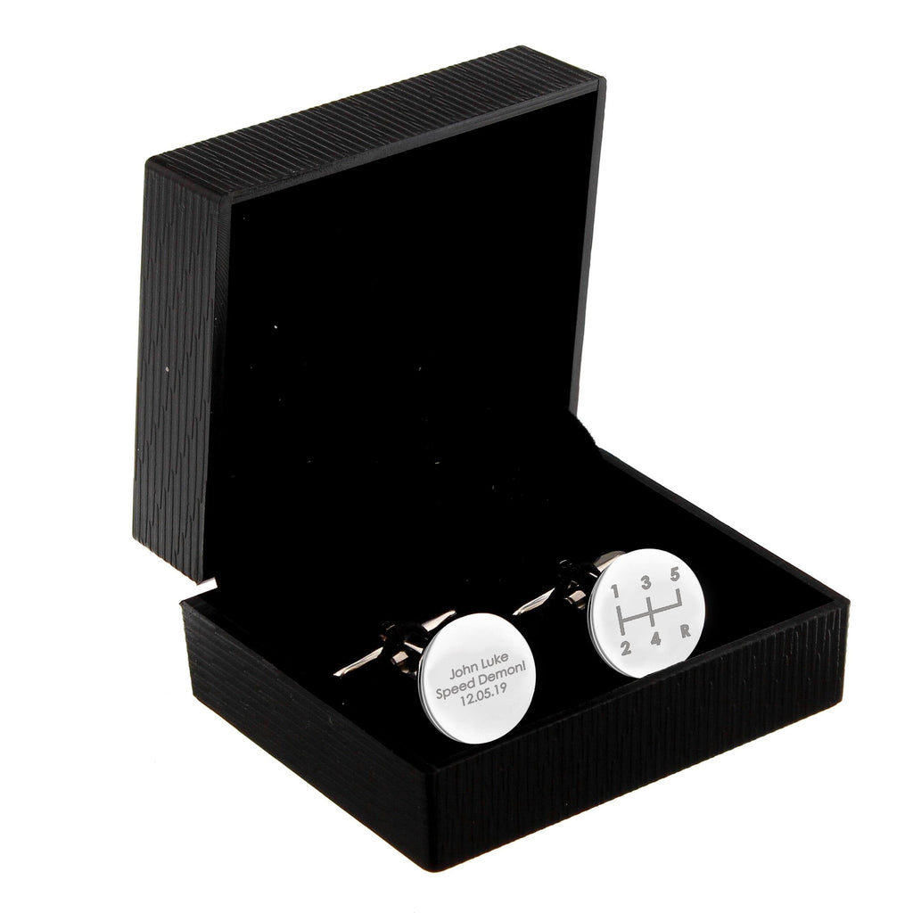 Personalised Gear Stick Round Cufflinks